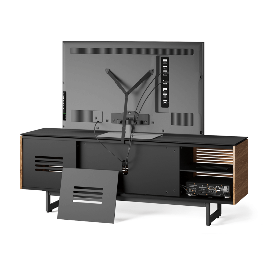 Meuble TV moderne en noyer et charbon de bois pour salon