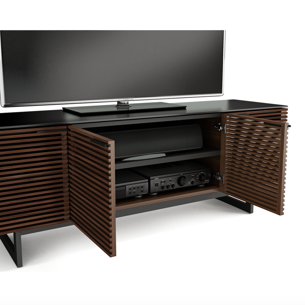 Meuble TV moderne en noyer et charbon de bois pour salon