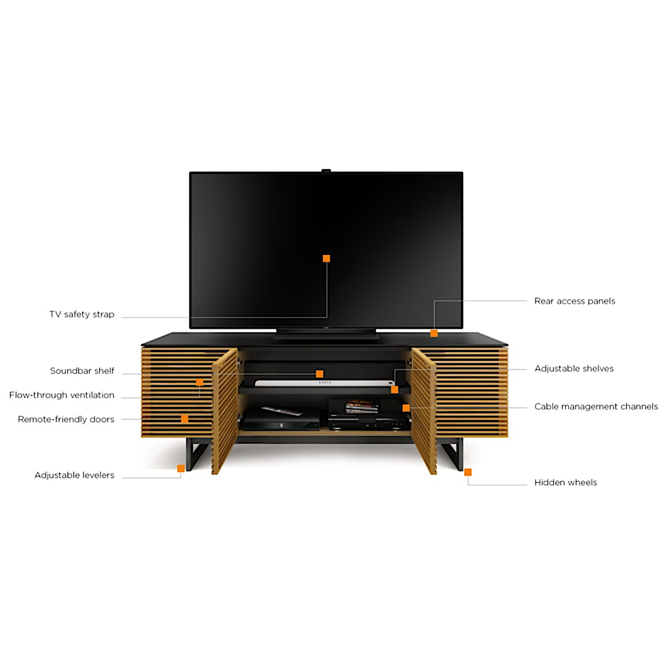 Meuble TV moderne en noyer et charbon de bois pour salon