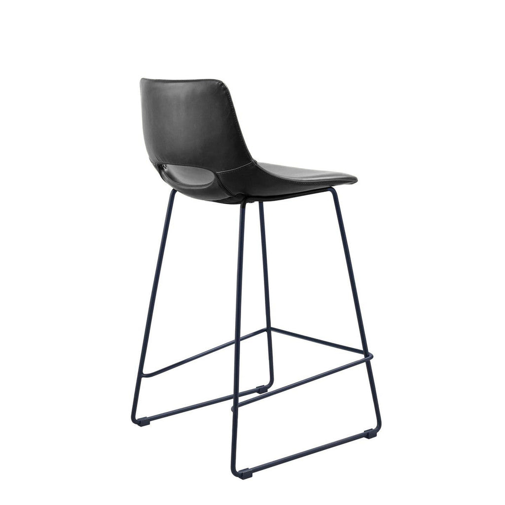 Tabouret de bar de cuisine en similicuir noir de style Mid-Century