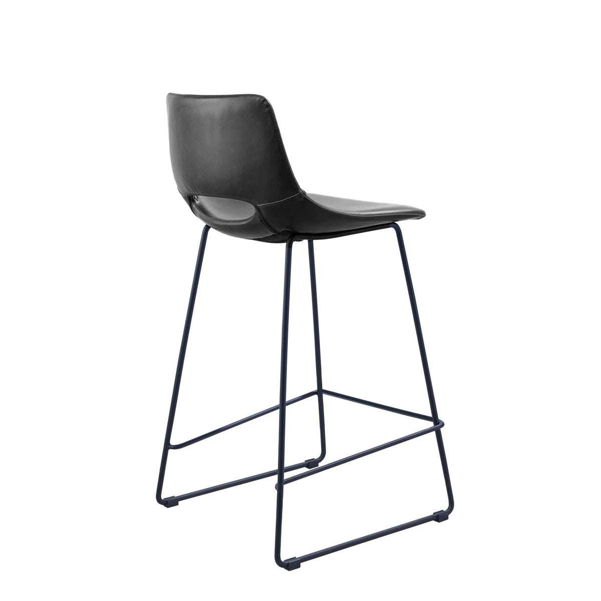 Tabouret de bar de cuisine en similicuir noir de style Mid-Century