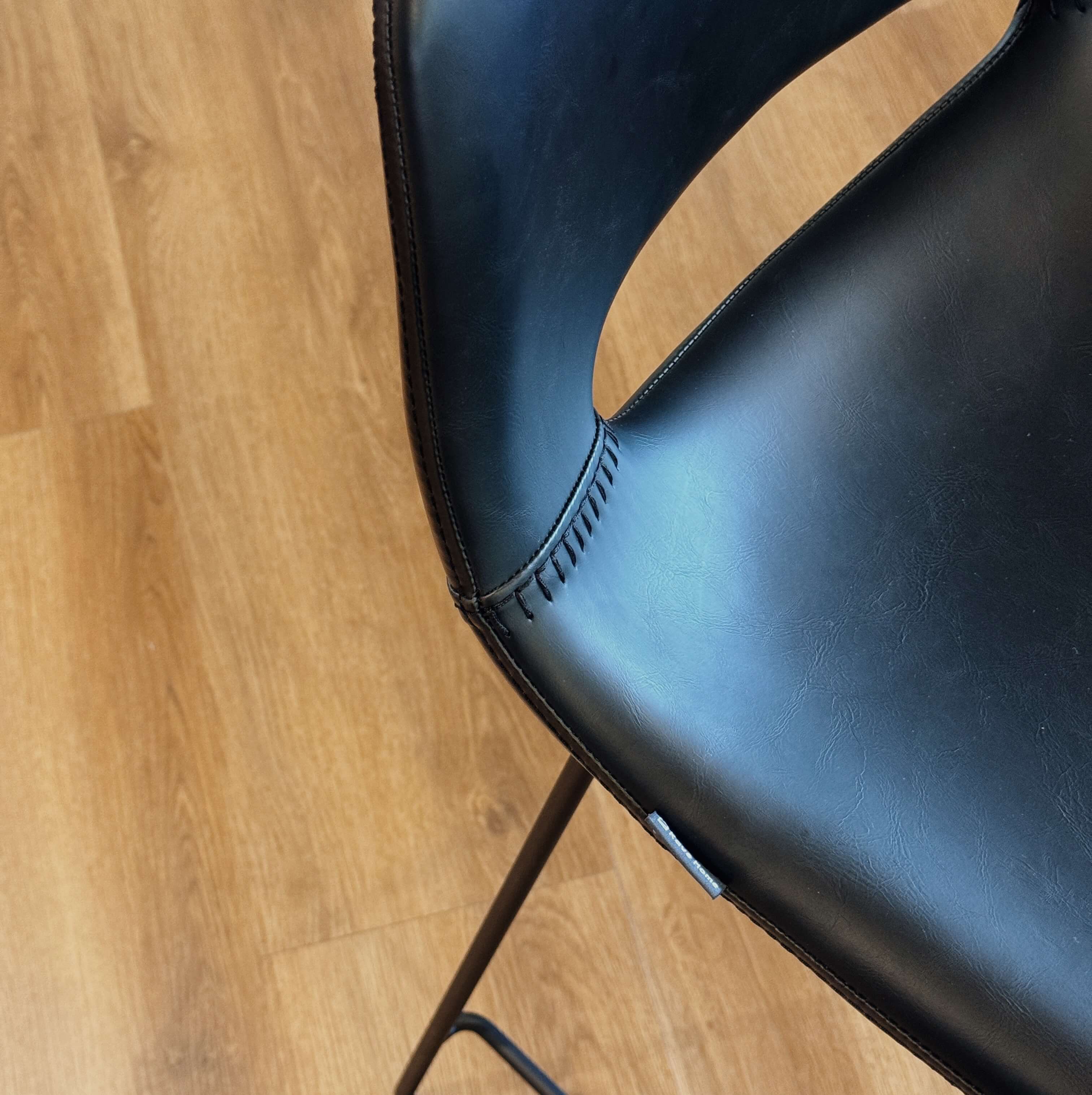 Tabouret de bar de cuisine en similicuir noir de style Mid-Century