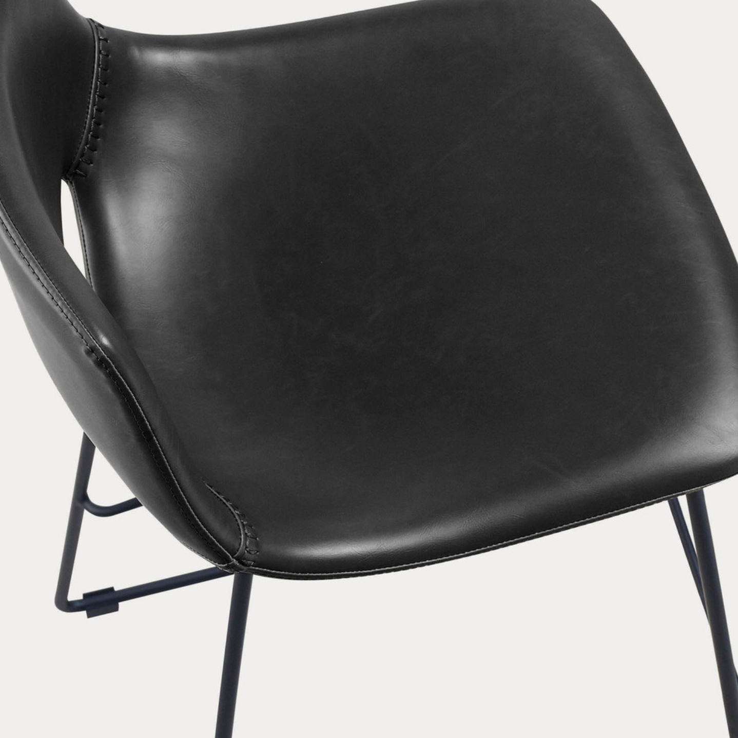 Tabouret de bar de cuisine en similicuir noir de style Mid-Century