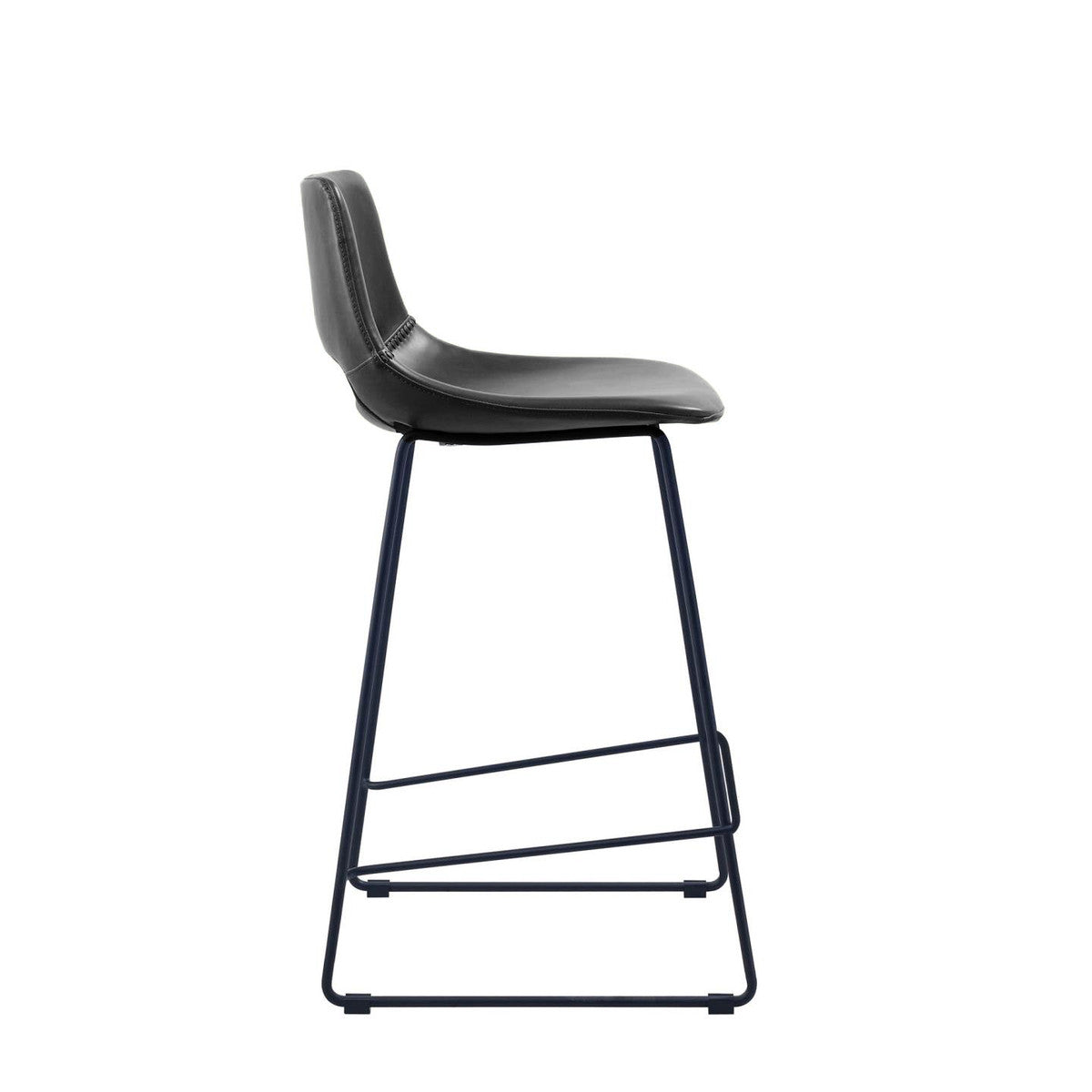 Tabouret de bar de cuisine en similicuir noir de style Mid-Century