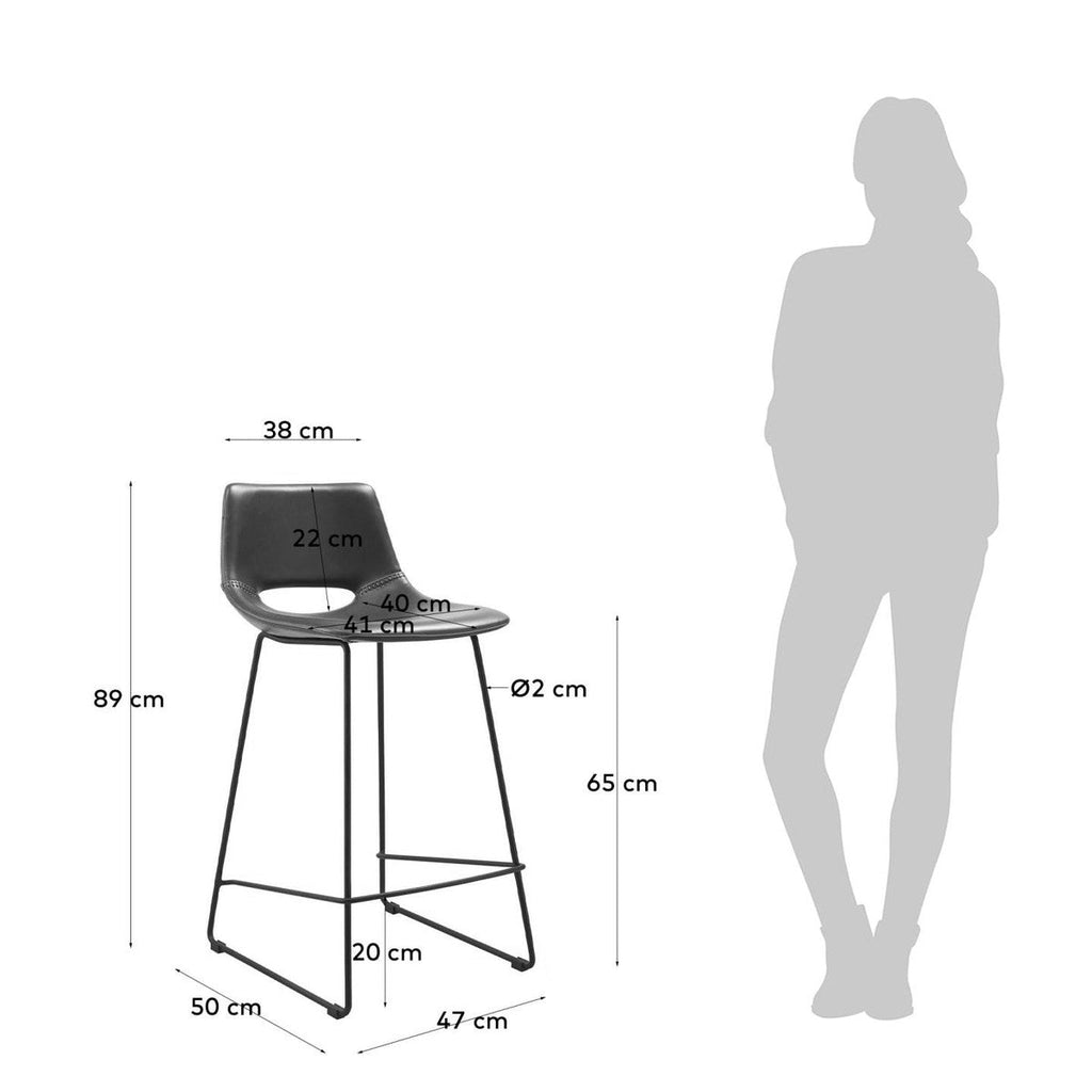 Tabouret de bar de cuisine en similicuir noir de style Mid-Century
