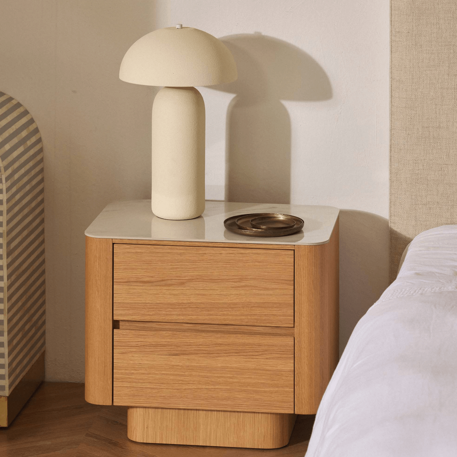 Table de chevet en marbre naturel avec rangement pour chambre à coucher