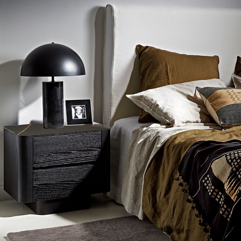 Table de chevet en marbre noir avec rangement pour chambre à coucher
