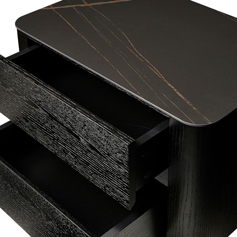 Table de chevet en marbre noir avec rangement pour chambre à coucher
