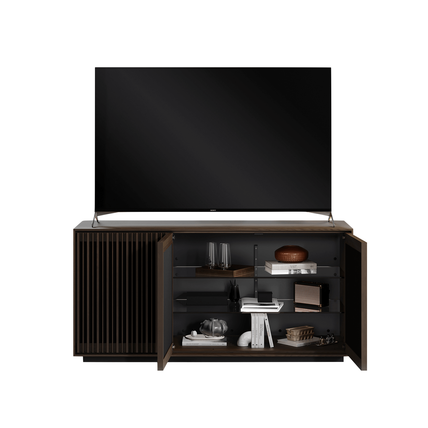 Meuble TV en chêne grillagé pour salon