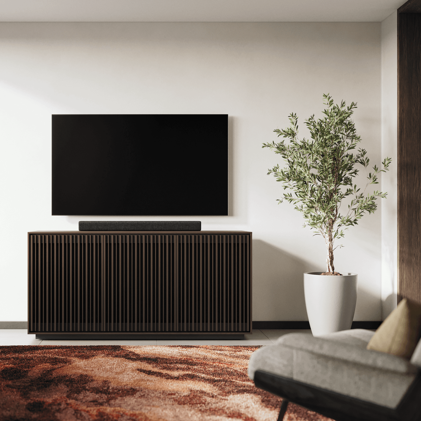 Meuble TV en chêne grillagé pour salon