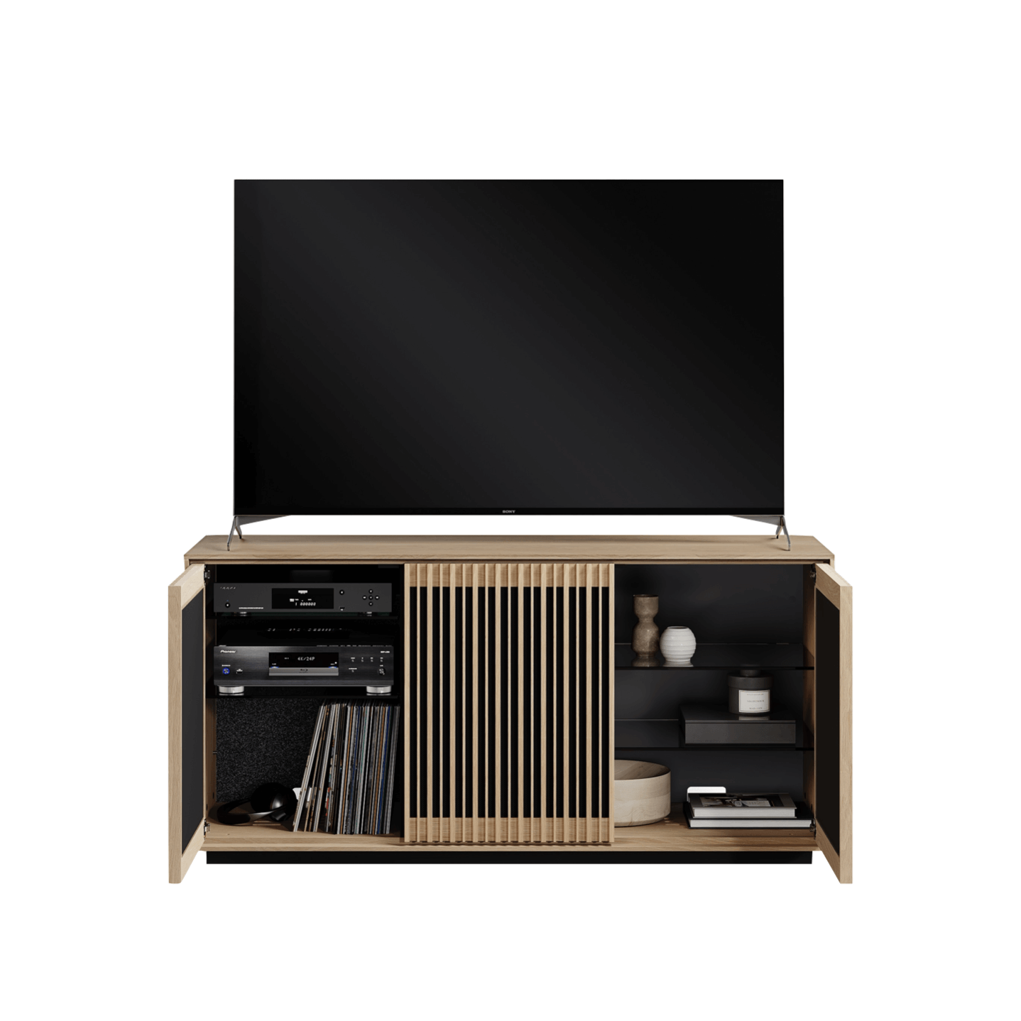 Meuble TV en chêne blanchi pour salon