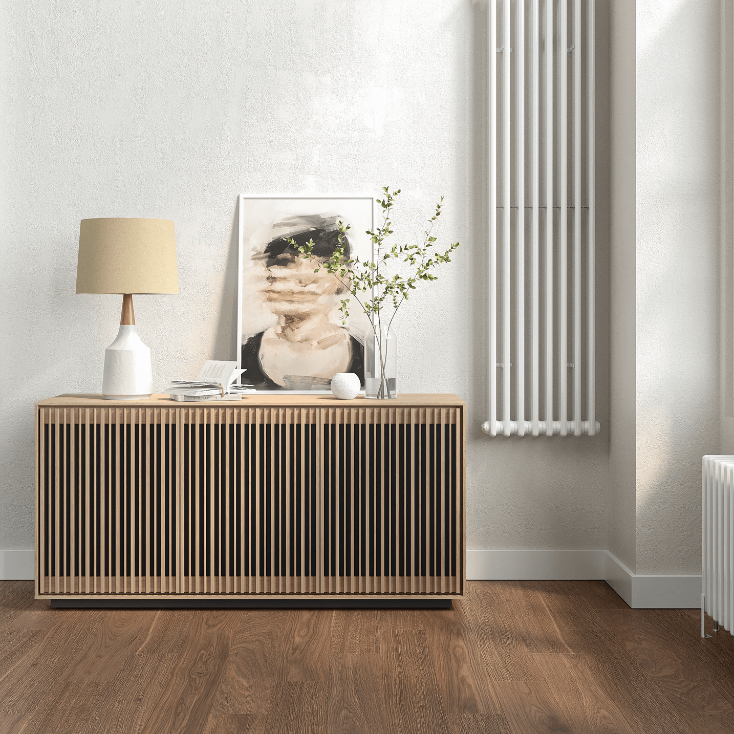 Meuble TV en chêne blanchi pour salon