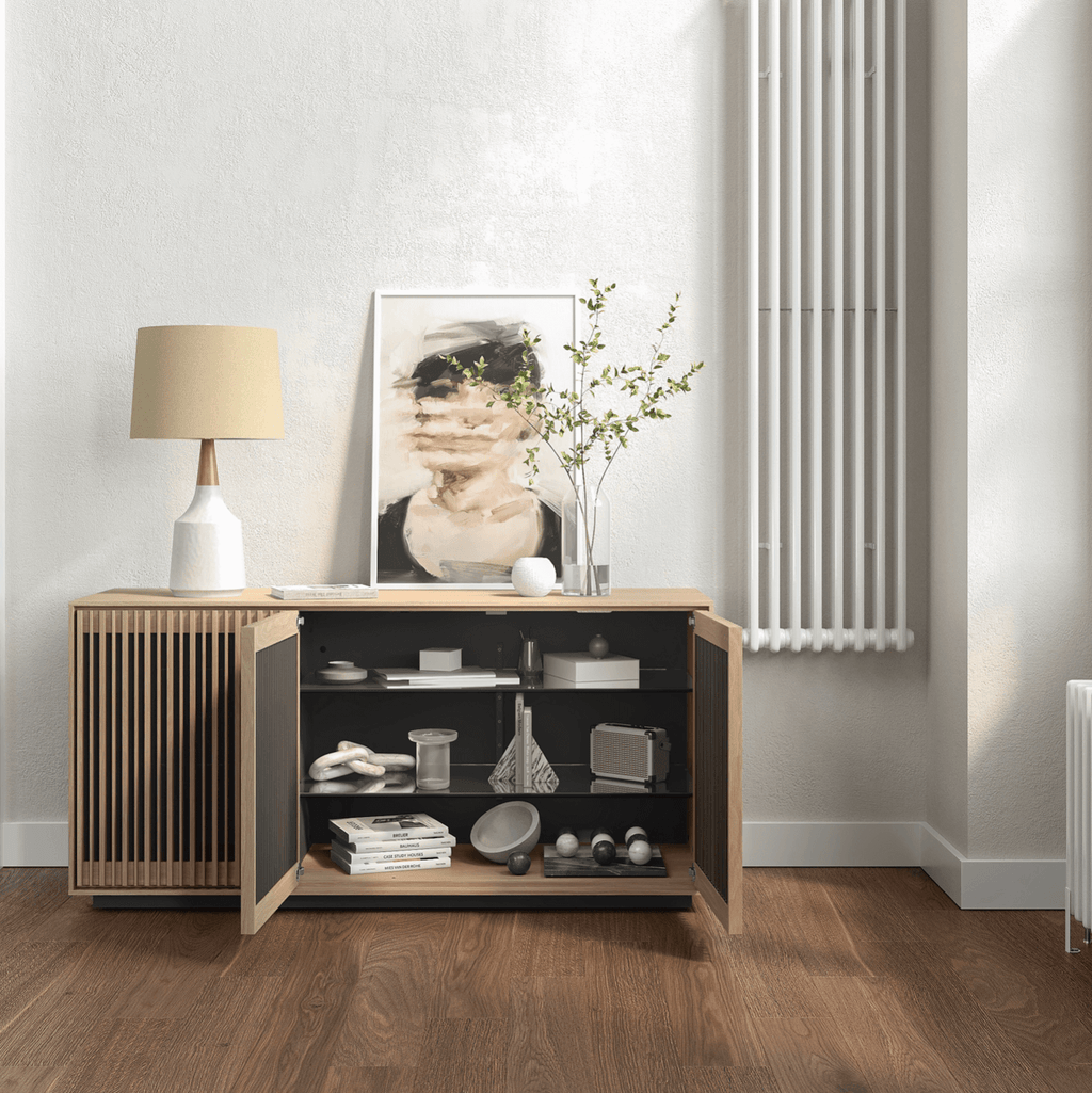 Meuble TV en chêne blanchi pour salon