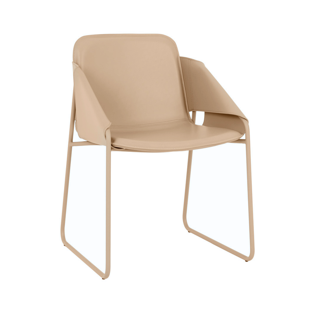 Chaise de salle à manger industrielle en cuir couleur sable avec assise capitonnée pour salle à manger