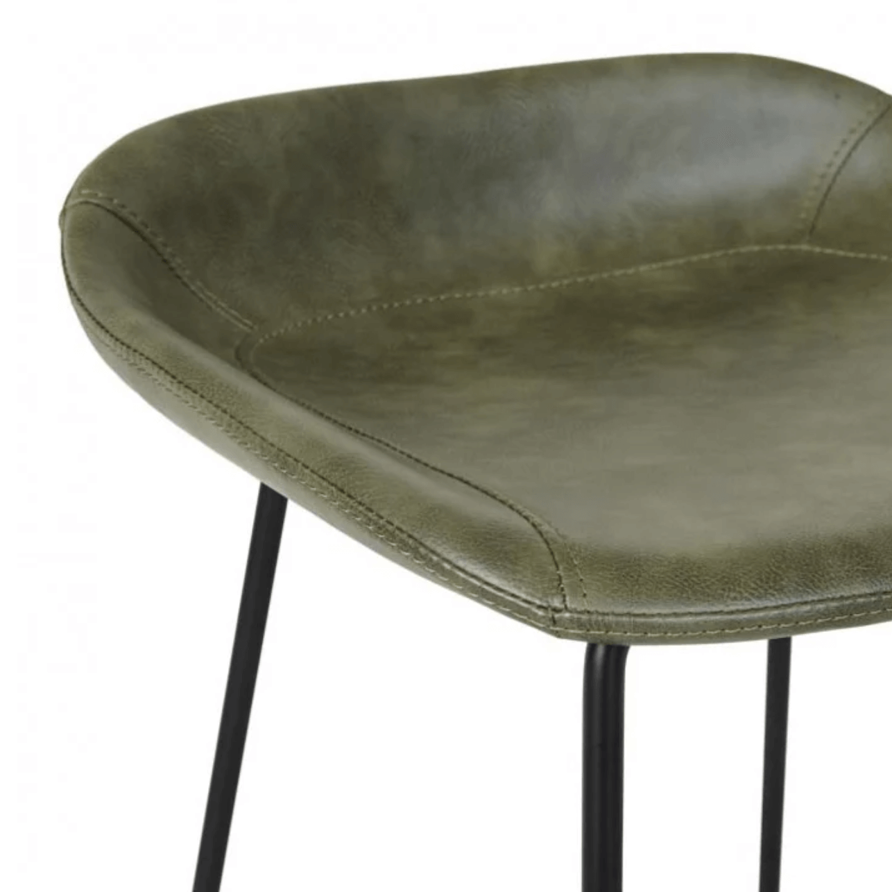 Tabouret de bar vintage mi-siècle en cuir vert avec dossier incurvé pour cuisine