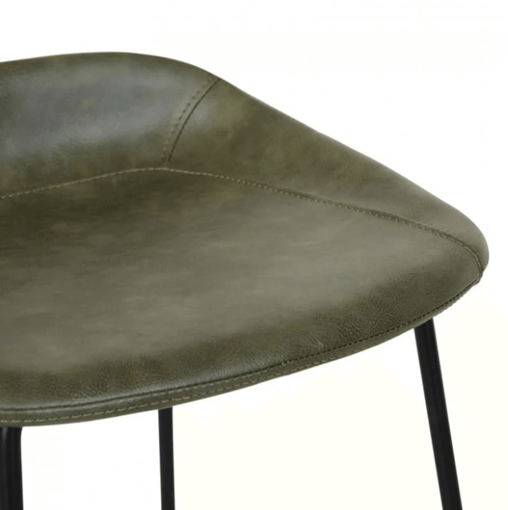 Tabouret de bar vintage mi-siècle en cuir vert avec dossier incurvé pour cuisine