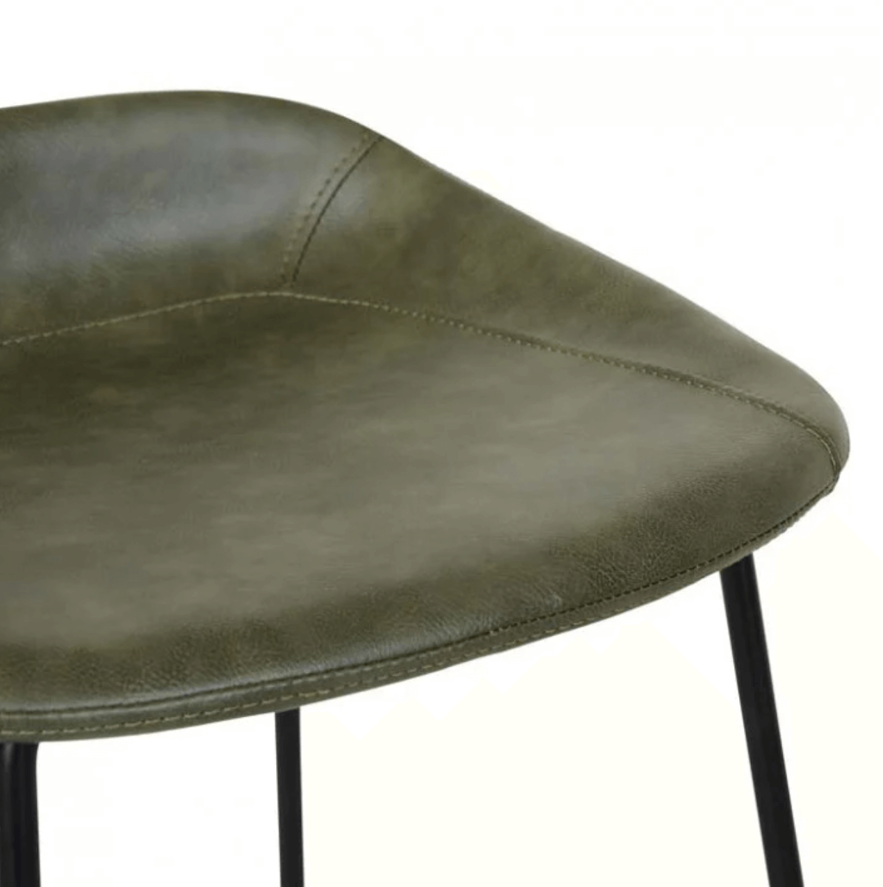 Tabouret de bar vintage mi-siècle en cuir vert avec dossier incurvé pour cuisine