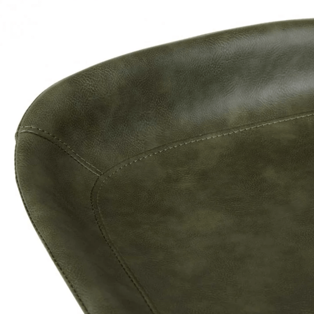 Tabouret de bar vintage mi-siècle en cuir vert avec dossier incurvé pour cuisine