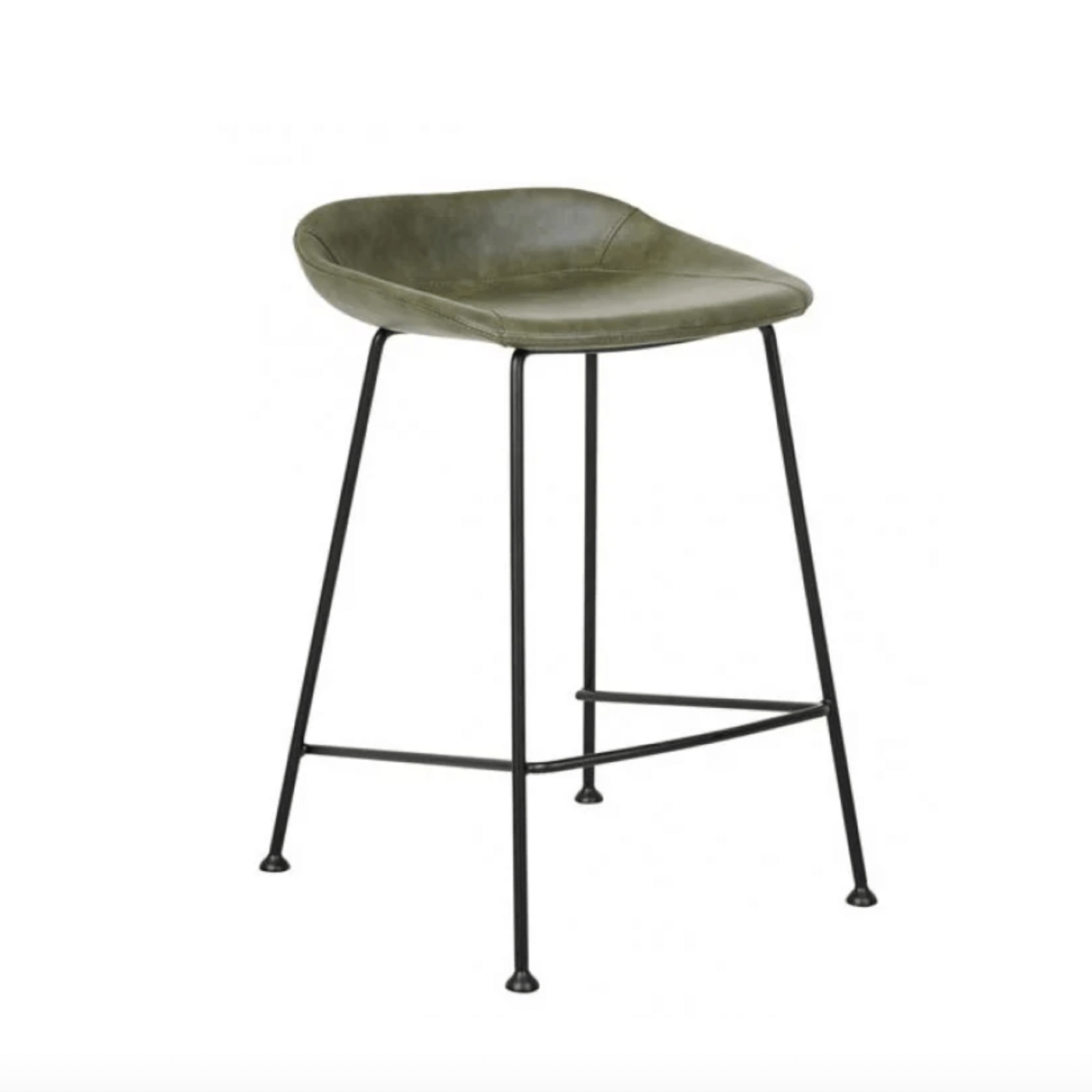 Tabouret de bar vintage mi-siècle en cuir vert avec dossier incurvé pour cuisine
