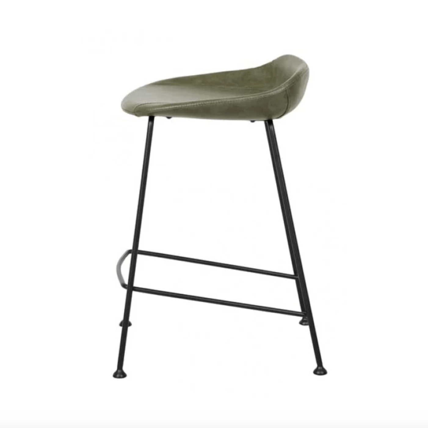 Tabouret de bar vintage mi-siècle en cuir vert avec dossier incurvé pour cuisine
