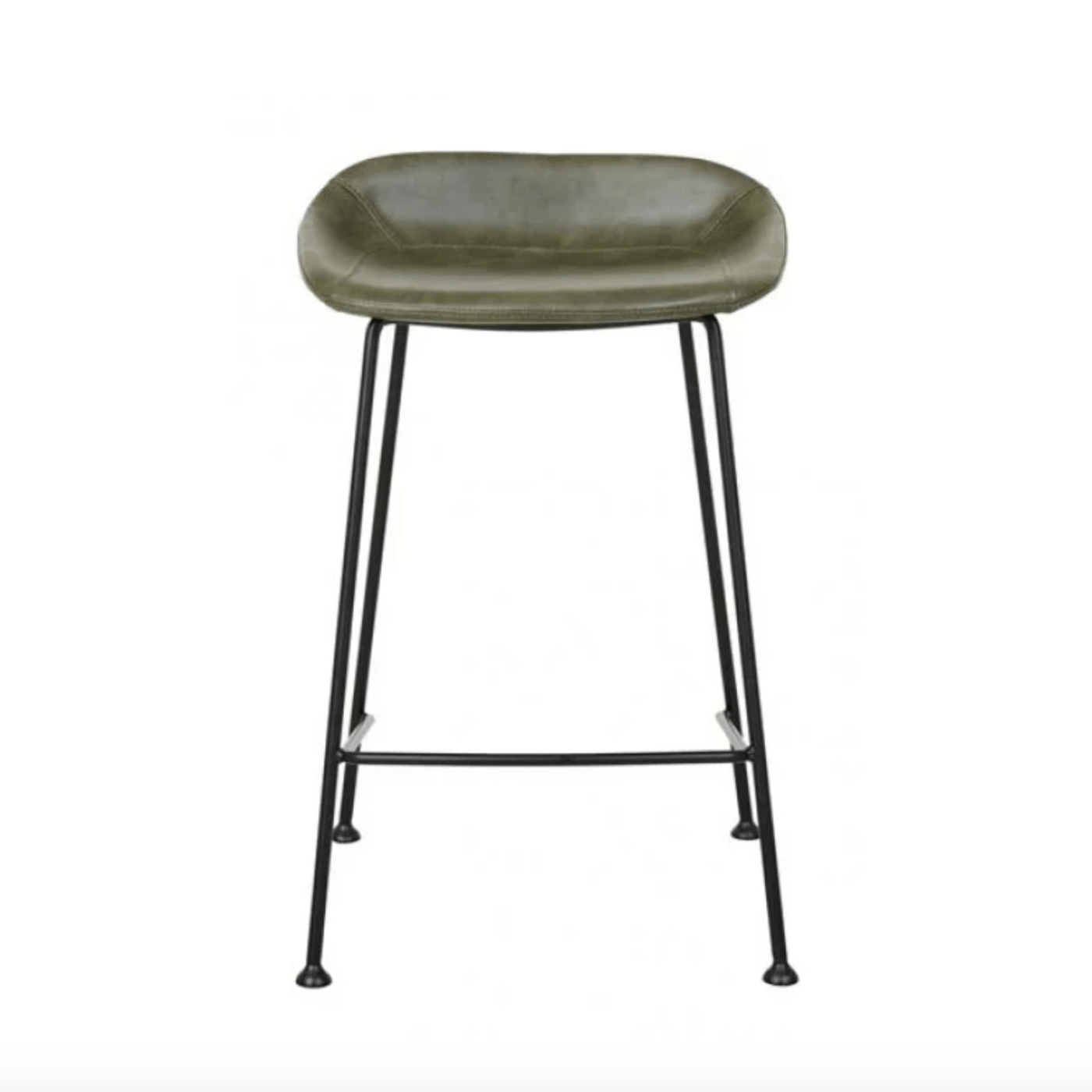 Tabouret de bar vintage mi-siècle en cuir vert avec dossier incurvé pour cuisine